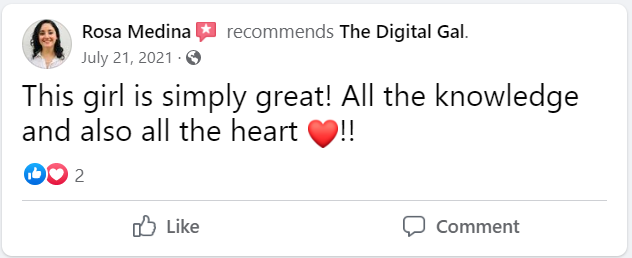 Facebook recommendation from Rosa Medina: This girl is simply great! All the knowledge and also all the heart!!