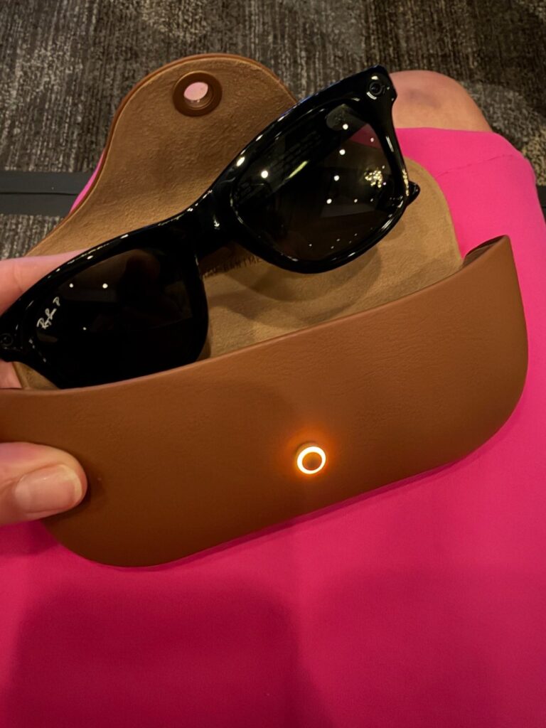 Amanda's Ray-Ban Meta smart glasses in their charging case